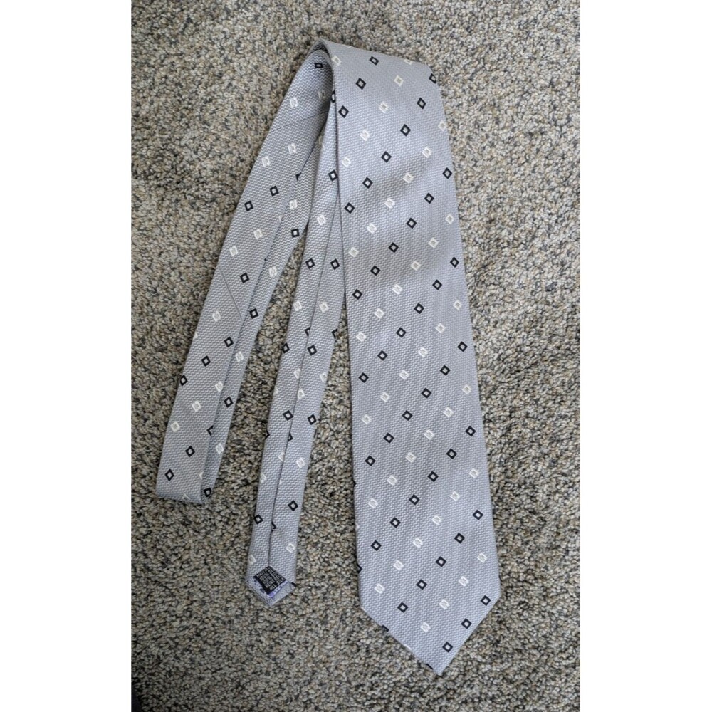 100% Silk Men's Dress Suit Tie Classic Old Money Geometric Silver Black White XL